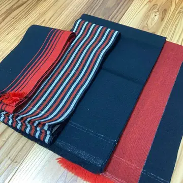 스트라이프 디자인 반폭 오비 블랙 빨간색 세트