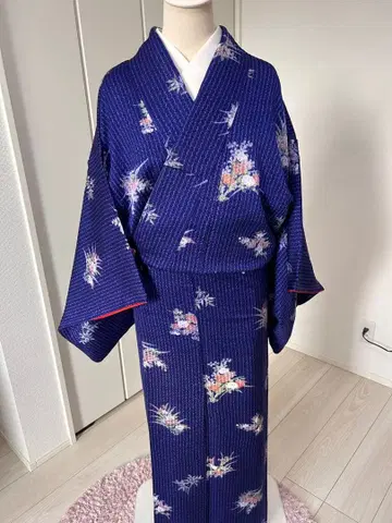 청색 버들 짜임 코몬 기모노