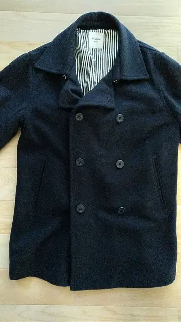 네이비 울 더블 브레스트 피 코트