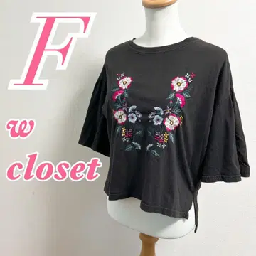 w closet 반팔 티셔츠 차콜 그레이 꽃무늬 자수 F 면 100%