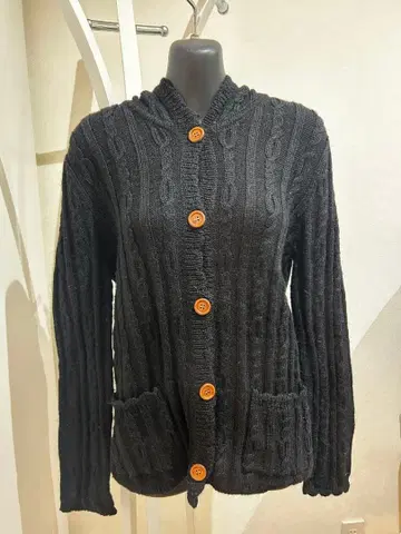 블랙 케이블 짜임 가디건 울 알파카