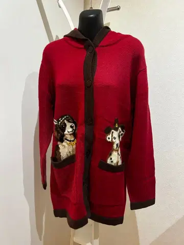 FLORIDAKEYS 울 100% 강아지 자수 강아지 빨간색 스웨터