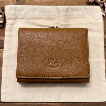 새상품 IL BISONTE 가마구치 접이식 지갑 로고 엠보 브라운