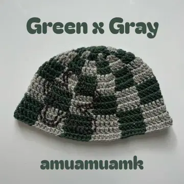 [ 꽃 자수 체커 버킷햇 그린x그레이 ] 버킷햇 비니 니트 모자