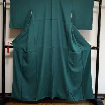 다크 그린 무지 기모노 장수초복의 지문 실크 100% 시접 실 부착