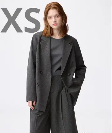 GU 더블 브레스트 자켓 그레이 체크 무늬