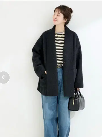 B.C STOCK 베이세이 스톡 부클레 저지 가디건 코트 블랙