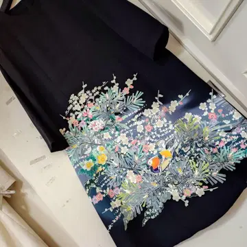 전통 예복 기모노 꽃무늬 리메이크 뒷트임 둥근넥 A라인 롱 원피스