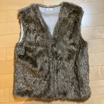 EVRIS 인조 모피 베스트 M 사이즈 브라운