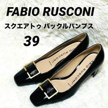 새상품급 파비오 루스코니 메탈 버클 스퀘어토 39 블랙 펌프스