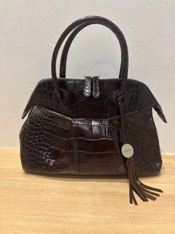 FURLA 훌라 핸드백 악어 엠보싱 브라운 짙은 갈색 여성용