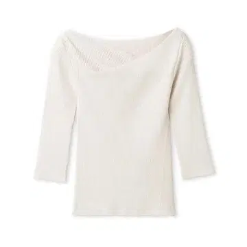 드레이프 데콜테 리브 니트 FRAY I.D WHT