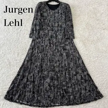 요건 레일 원피스 올 패턴 자카드 롱 플레어 A라인 M 블랙