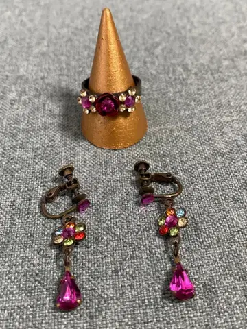 미하엘 네그린 장미 반지 & 작은 꽃 귀찌 세트 스와로브스키 멀티 컬러