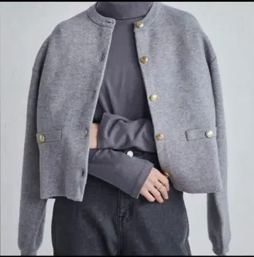 RANAN 골드 조 버튼 니트 가디건 M 사이즈 그레이 긴팔 가디건