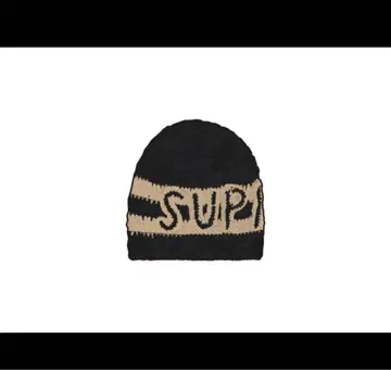 로고 니트 모자 블랙 베이지