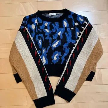 EVRIS 레오파드 무늬 크롭 니트 M 사이즈