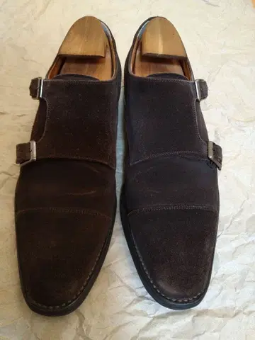 스코치 그레인 다크 브라운 스웨이드 더블 몽크 신발 25cm