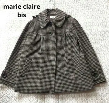 마리끌레르 비스 체크 후드 부착 코트 숏 기장 M