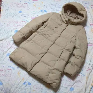유니클로 심리스 다운 숏코트 여성용 L 베이지 자켓