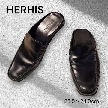 레어 HERHIS 가죽 슬립온 블랙 23.5~24 고급 천연 가죽 로퍼
