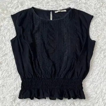 누키테파 슬리브리스 블라우스 레이스 블랙