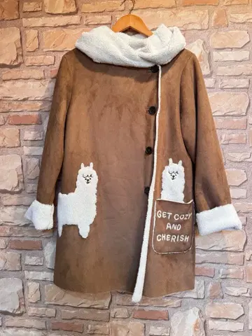 러프 알파카 페이크 무스탕 코트