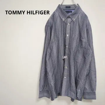 타미힐피거 [ L ] 상의 셔츠 긴팔 스트라이프 자수 로고 코튼