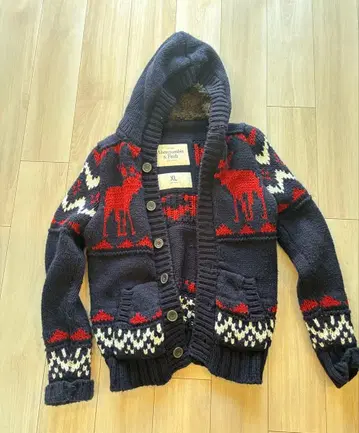 아바클로 사슴 패턴 후드 부착 스웨터 XL 네이비