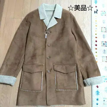 라이트 브라운 보아 안감 무스탕 코트