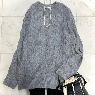 새상품급 에브리데이 아이라이크 울 캐시미어 크루넥 케이블 니트