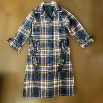 울 롱 코트 체크 무늬 쇼와 레트로