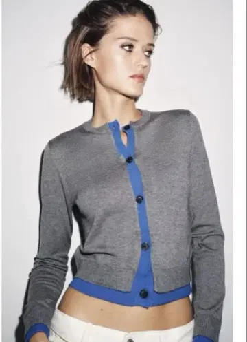 새상품급 ZARA 콤비 니트 가디건 M 사이즈