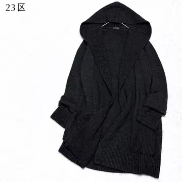 23구 울 알파카 후디드 코디건 고급 롱 코트