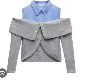 미사용 새상품 ZARA 대비 컷 아웃 니트 스웨터 블루 그레이 M