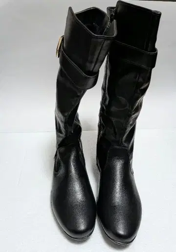 블랙 롱 부츠 합성 피혁 사이드 지퍼