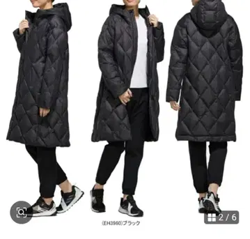 adidas 여성용 후드 부착 롱 다운 자켓 블랙