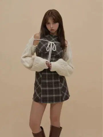 ANDMARY Mimi check set mini dress brown