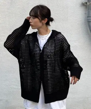 Never mind the XU 메쉬 긴팔 지퍼 후드티 검정 블랙