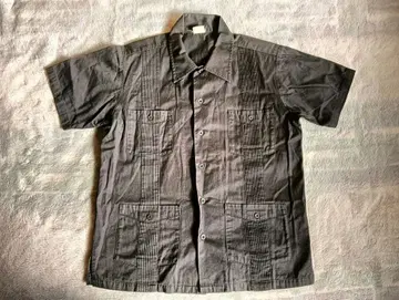 쿠바 셔츠 면 100% 리메이크 일점물 블랙