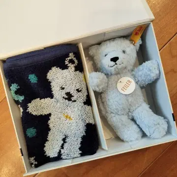 Steiff x FEILER 곰 봉제 인형과 손수건 세트