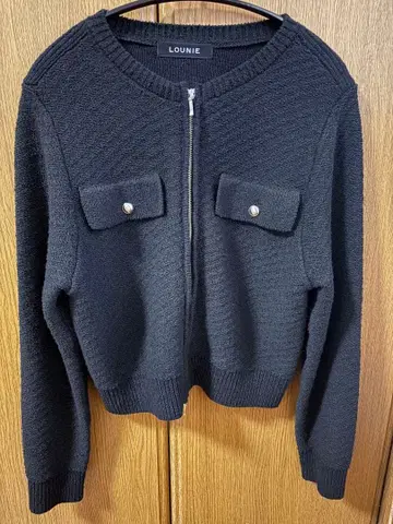 LOUNIE 바이어스 패턴 편직 지퍼 가디건 자켓