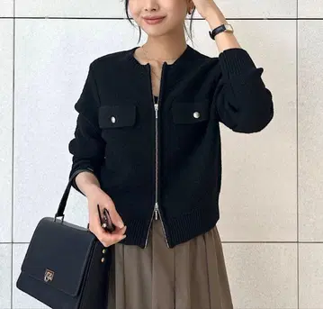 LOUNIE 바이어스 패턴 편직 지퍼 가디건 자켓