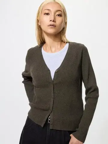 유니클로 / 워셔블 니트 리브 가디건 (브라운 L 사이즈)