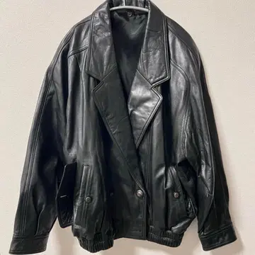 블랙 가죽 더블 브레스트 자켓