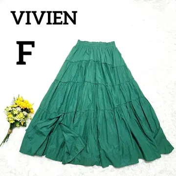 [ VIVIEN ] 티어드 롱 스커트 F 그린 코튼100 슬릿