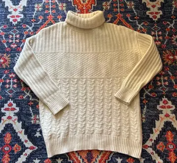 하이넥 니트 울 아이보리 피셔맨 니트 아란 니트