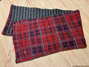 45R 머플러 리버서블 체크 빨간색 그레이