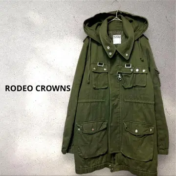 로데오 크라운 M 밀리터리 자켓 후드 부착 코트 그린