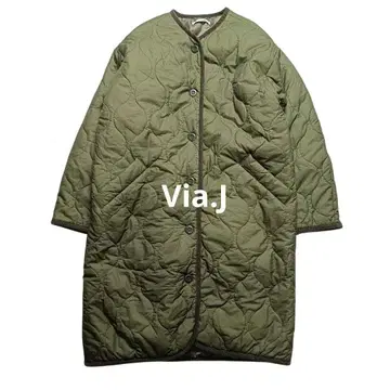 비아제이 퀼팅 충전솜 코트 카키 파이핑 루즈핏 가을/겨울